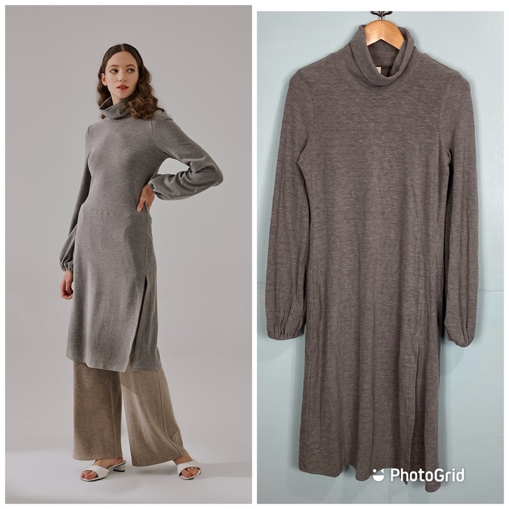 Nap Loungewear Side‎ Slit Turtleneck Top Gray Long Sleeve Sz M